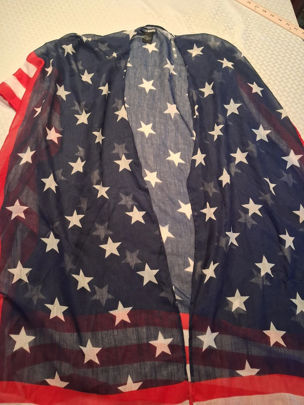 Steve Madden Blue and White Sheer Star Kimono. Beach Cover-up/Festive Cardigan